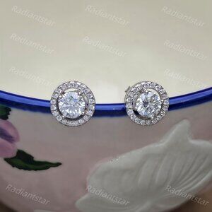 NEW Certified 1ct. t.w. Moissanite Round Halo Stud Earrings